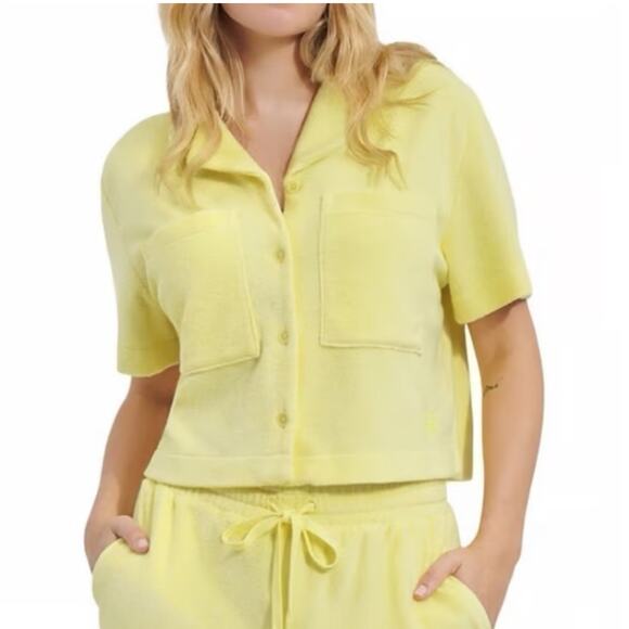 UGG Saniyah Short Sleeve Terry Cloth Button Down Shirt Size Medium - Picture 1 of 6